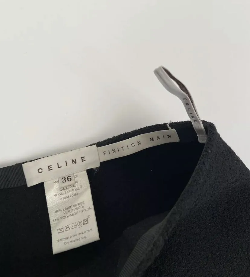 00's Classic Designer Black Wool Pencil Skirt by Celine