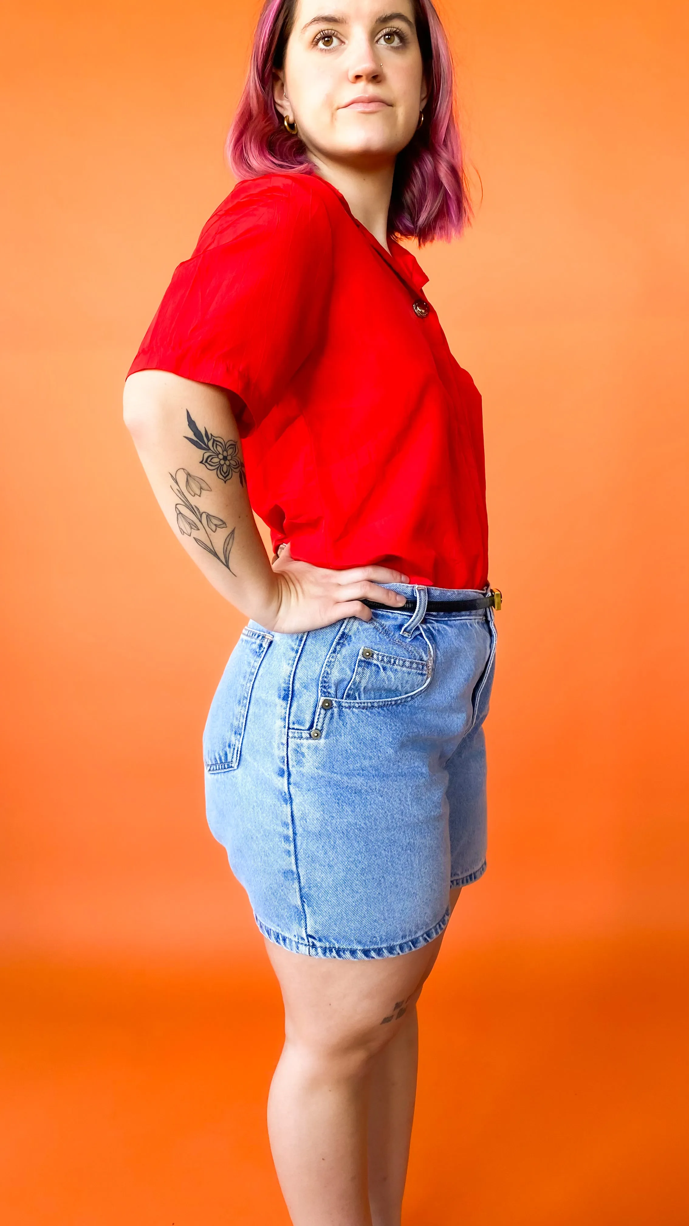 1980s Red Short Sleeve Button Down, sz. M