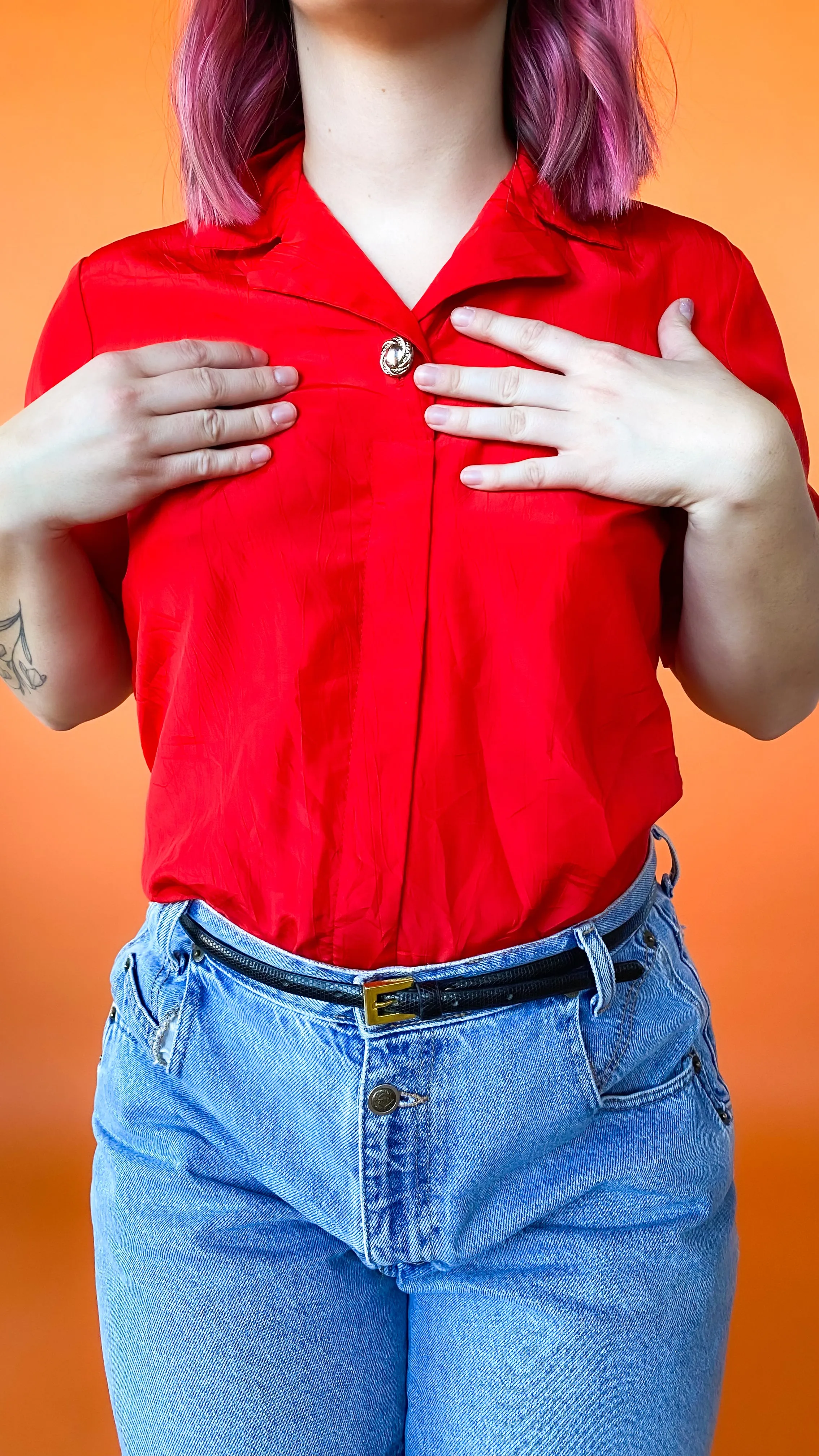 1980s Red Short Sleeve Button Down, sz. M