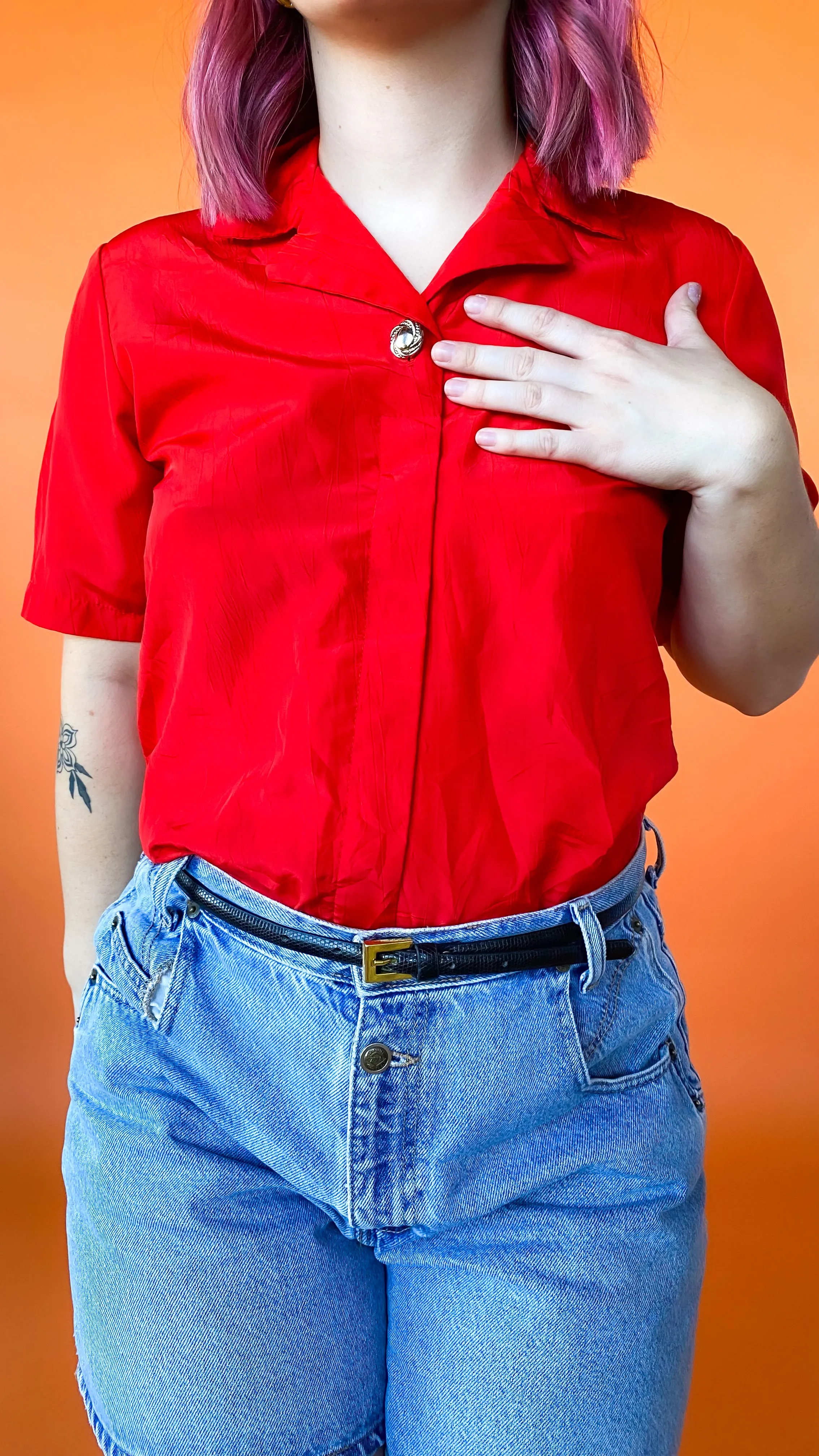 1980s Red Short Sleeve Button Down, sz. M