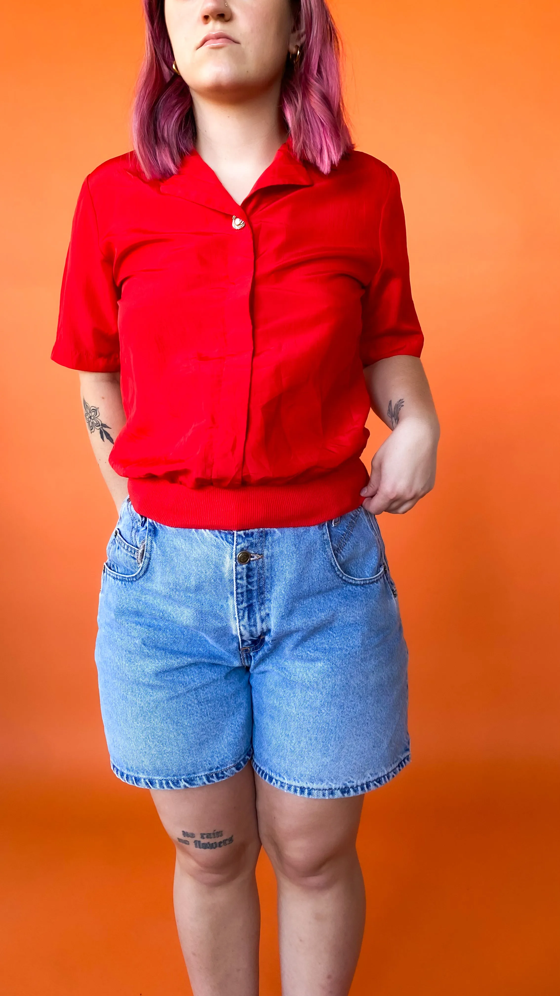 1980s Red Short Sleeve Button Down, sz. M