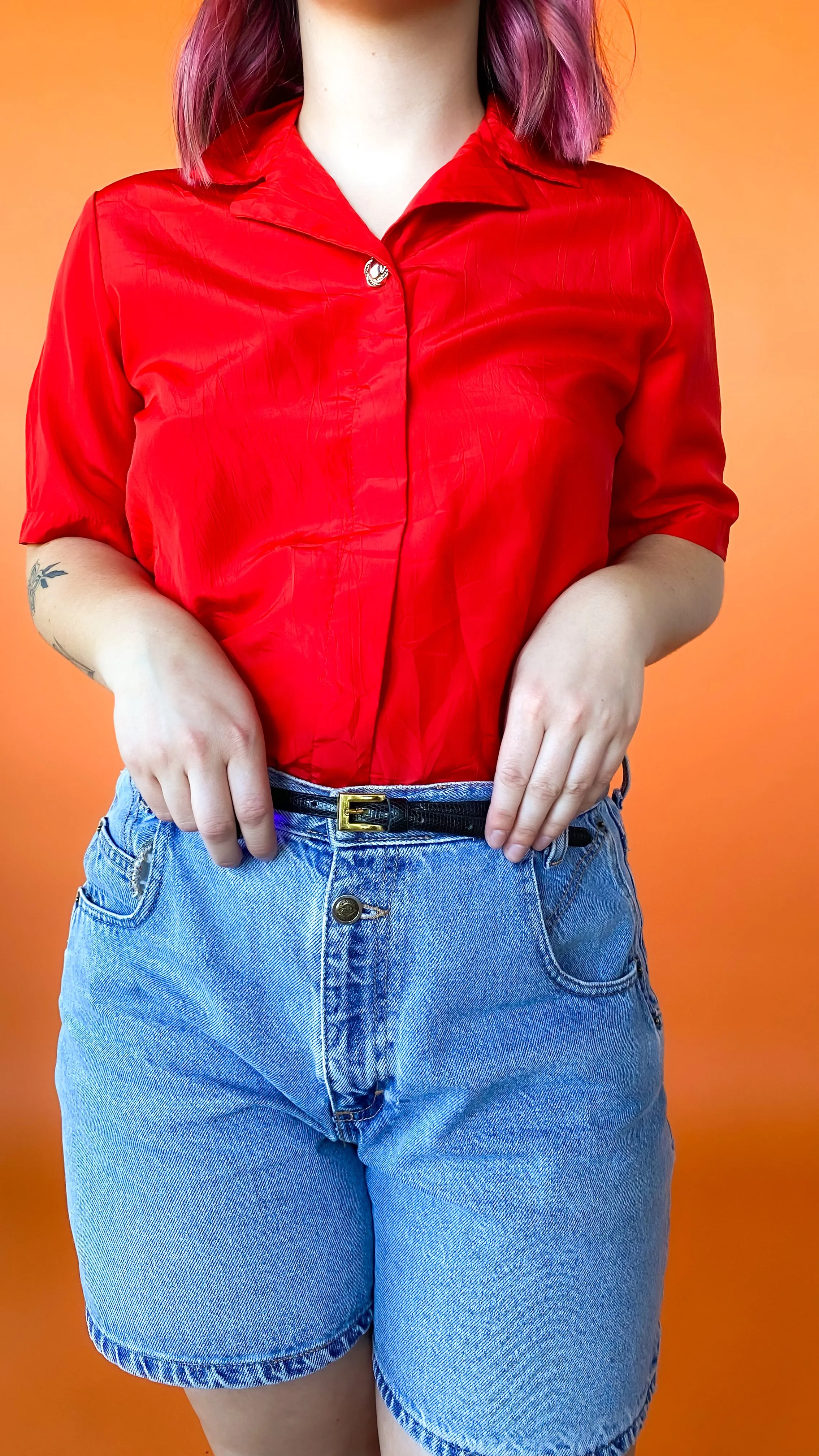 1980s Red Short Sleeve Button Down, sz. M