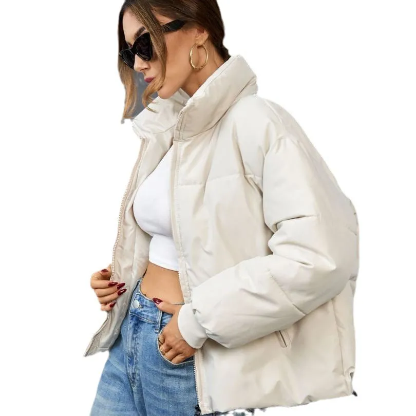 2024 foreign trade short thickened down cotton clothes women's winter stand-up collar small bread clothes European and American ins jacket tide