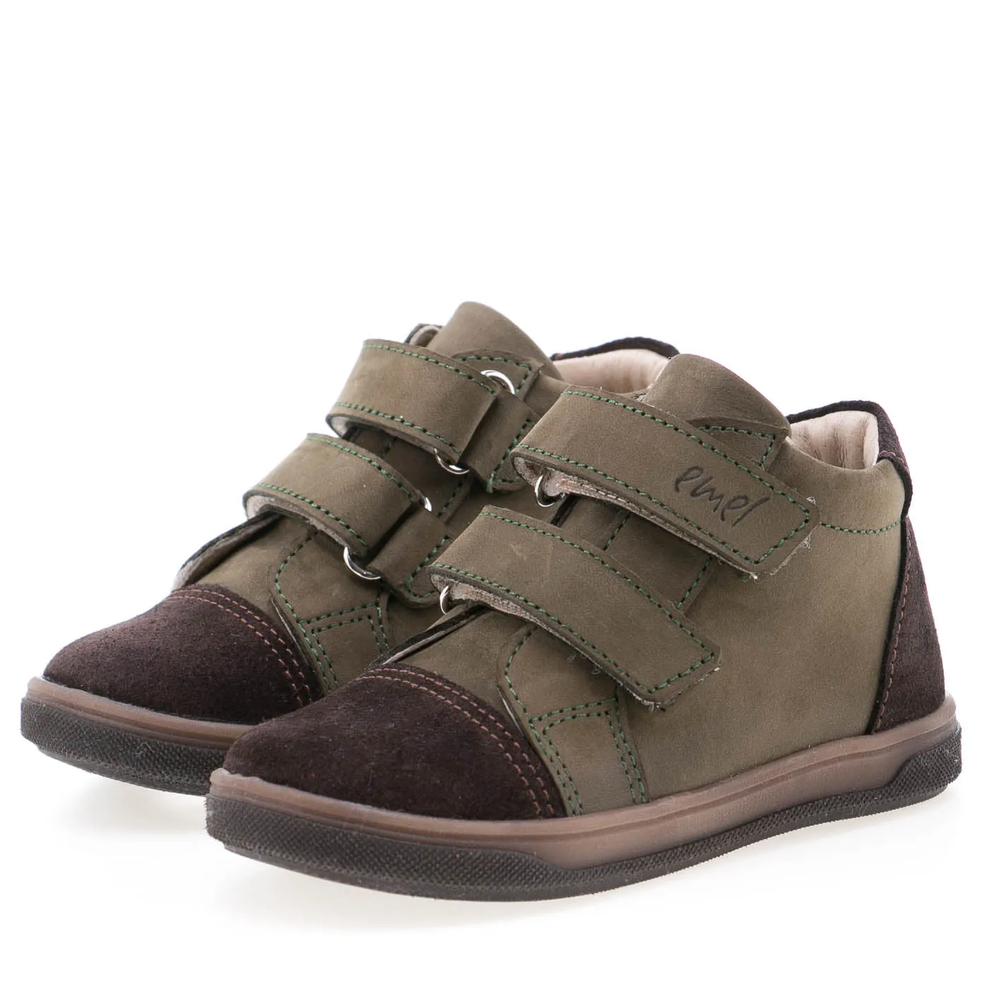 Emel Khaki Green Velcro Shoes for Kids