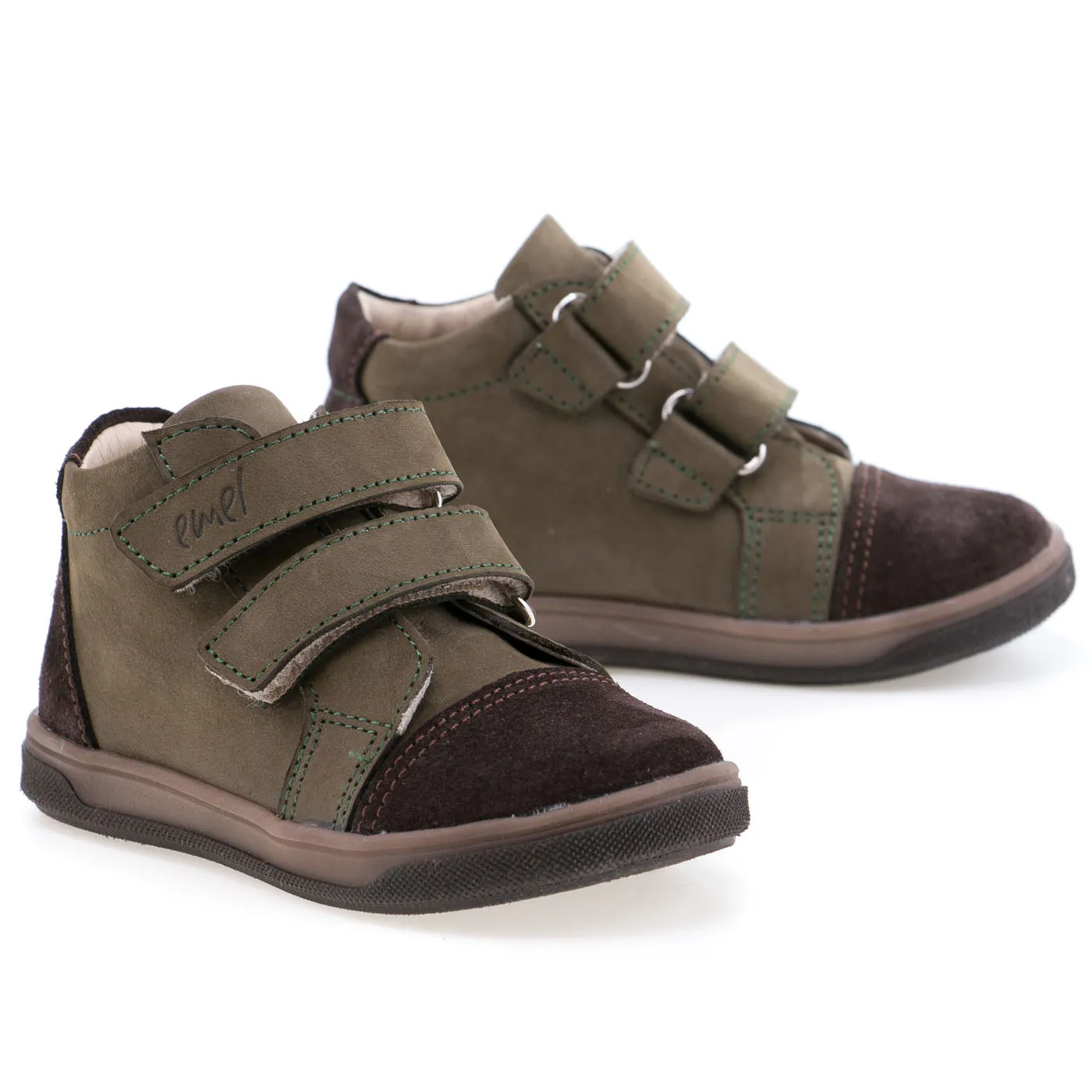 Emel Khaki Green Velcro Shoes for Kids