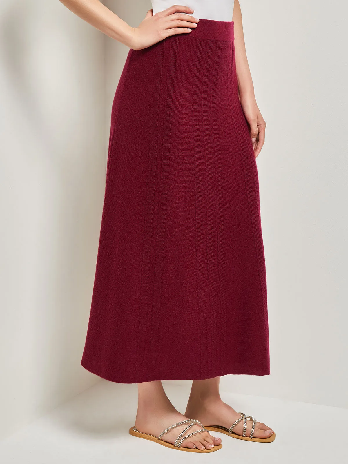 A-Line Textural Stripe Cashmere Midi Skirt, African Violet