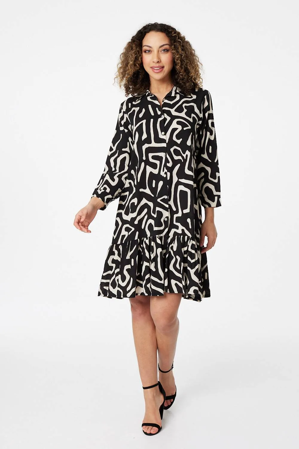 Abstract Print Mini Smock Dress