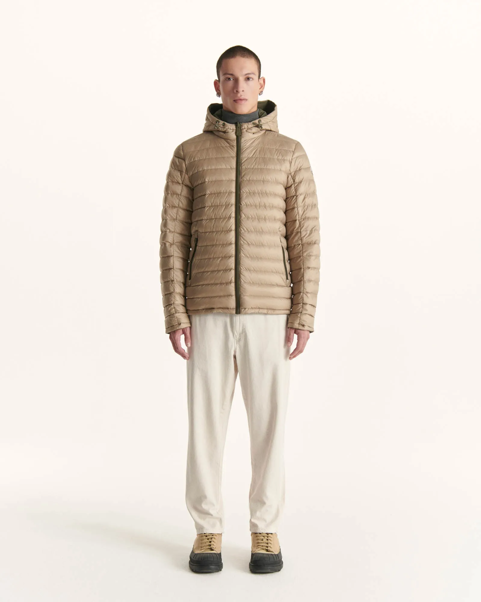 Army/Beige Reversible hooded puffer jacket Bergen