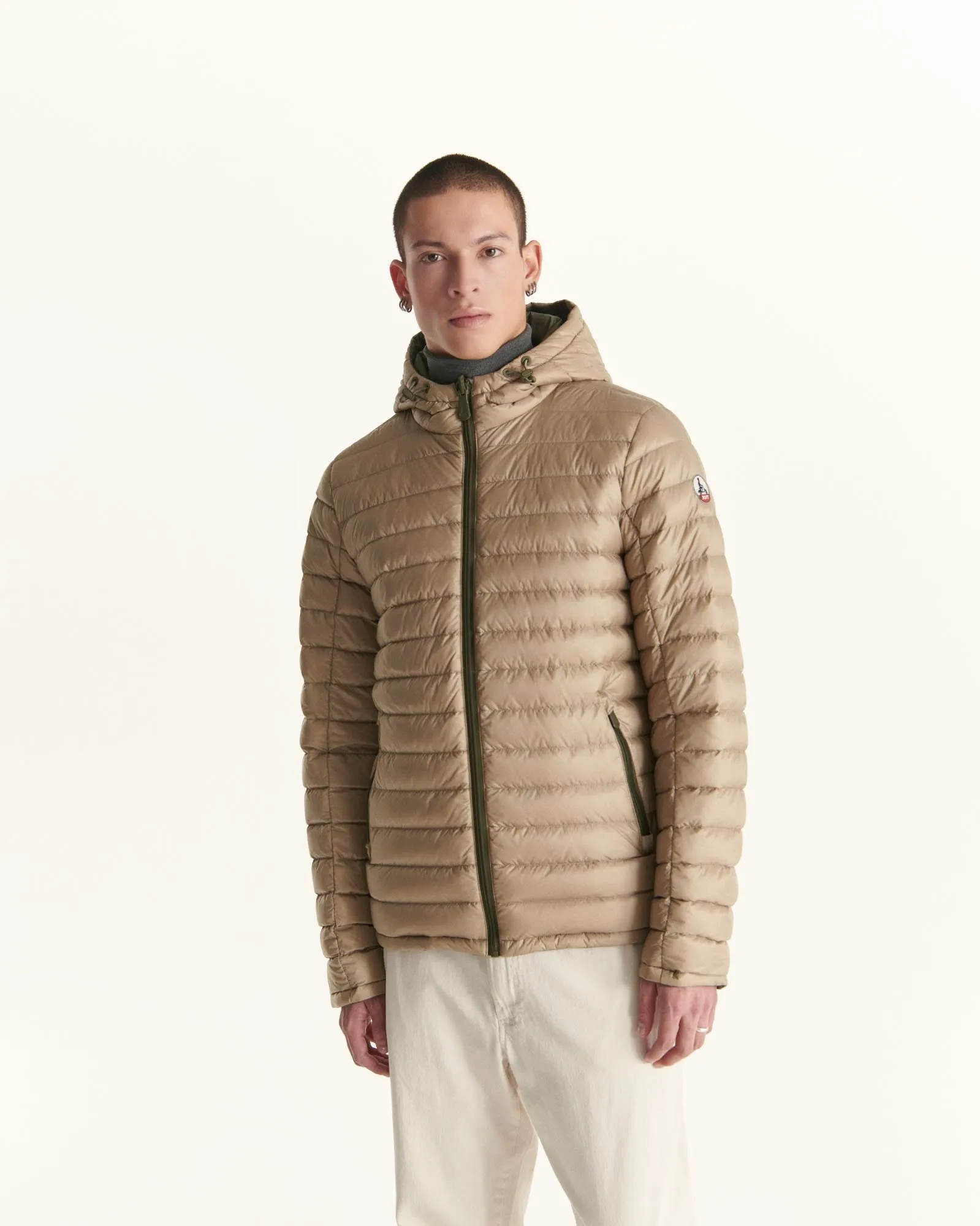 Army/Beige Reversible hooded puffer jacket Bergen