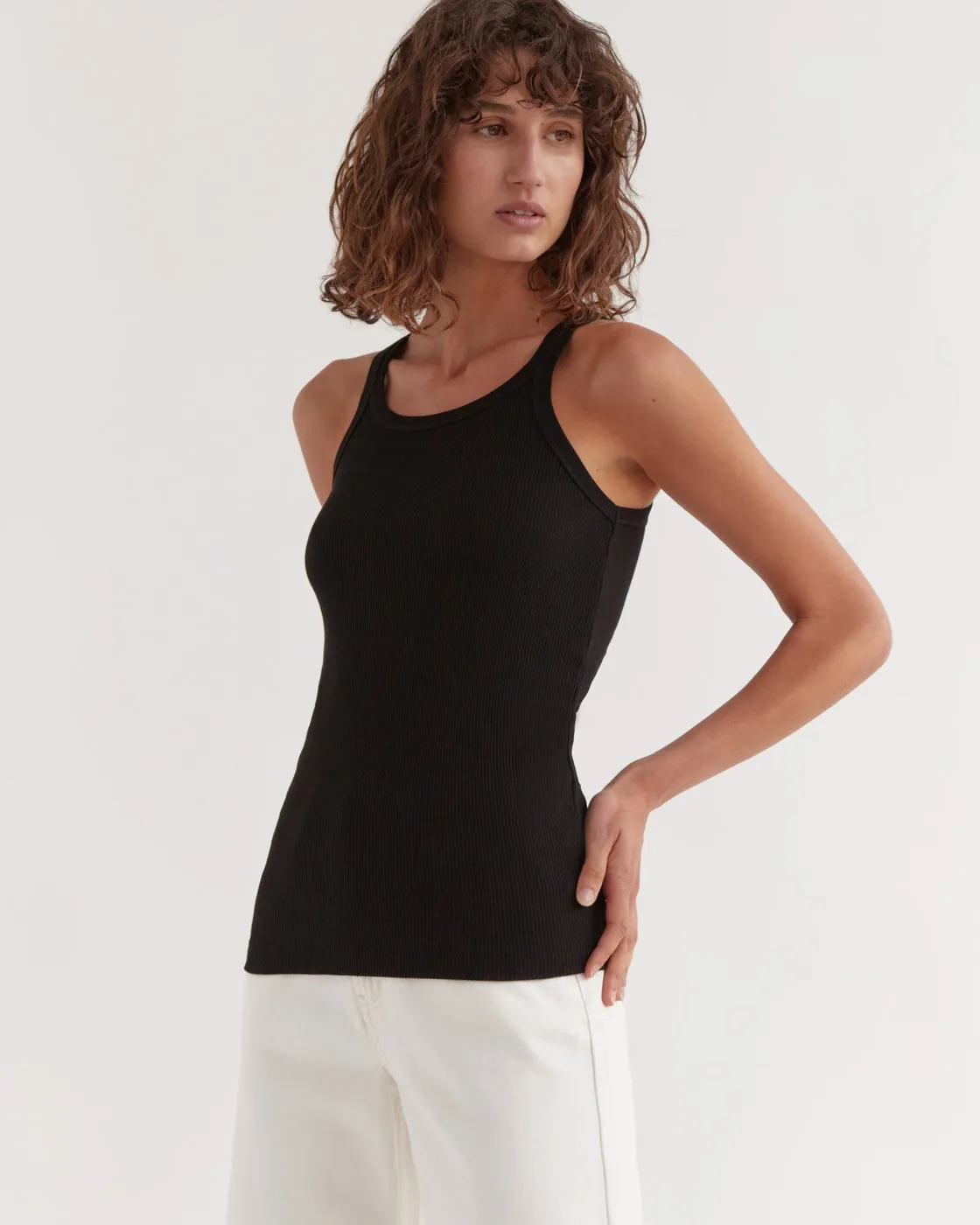 Aura Rib Singlet Black