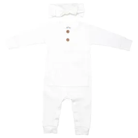 Baby Ribbed Playsuit with Pockets / White