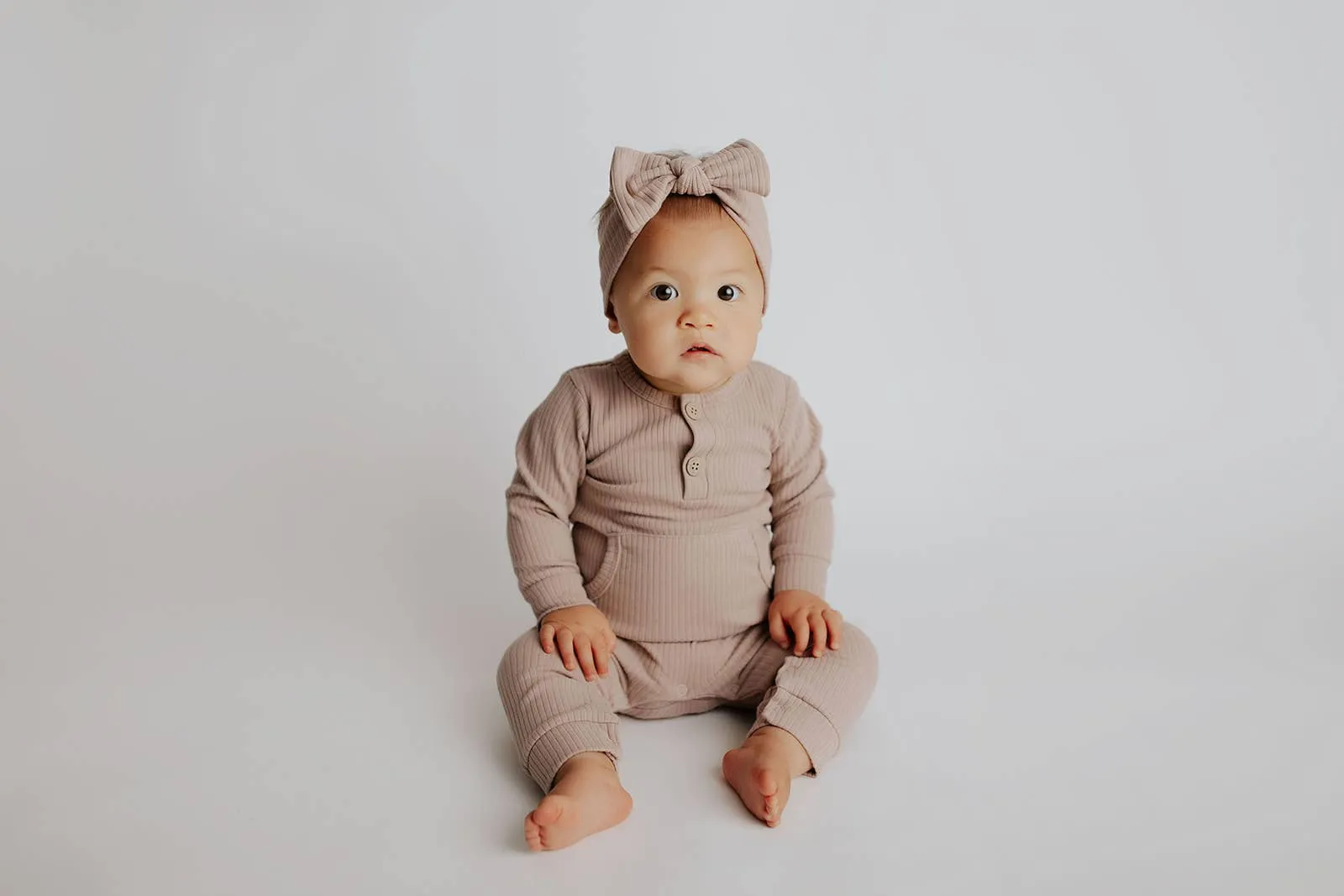 Baby Ribbed Playsuit with Pockets / White