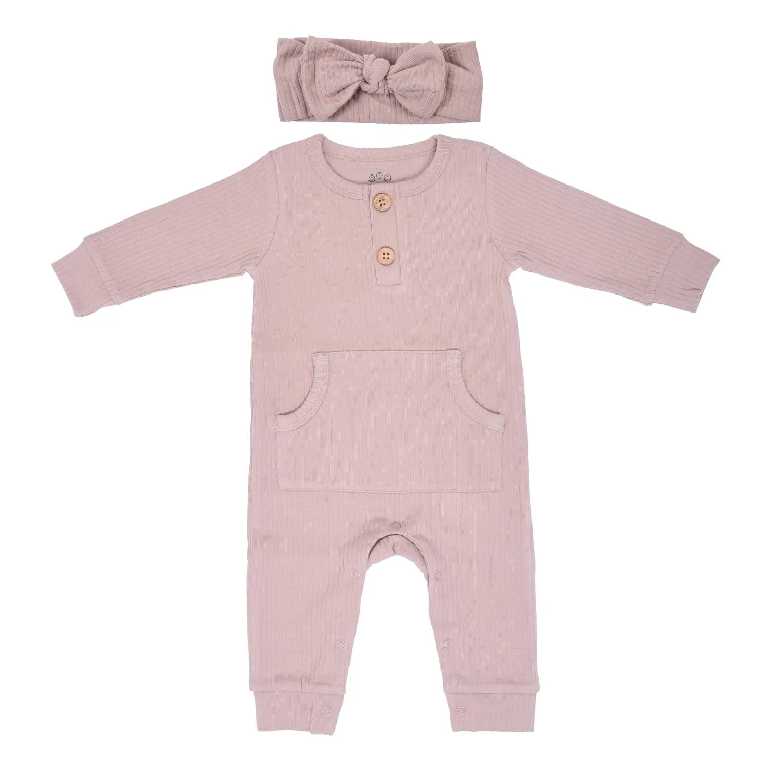 Baby Ribbed Playsuit with Pockets / White