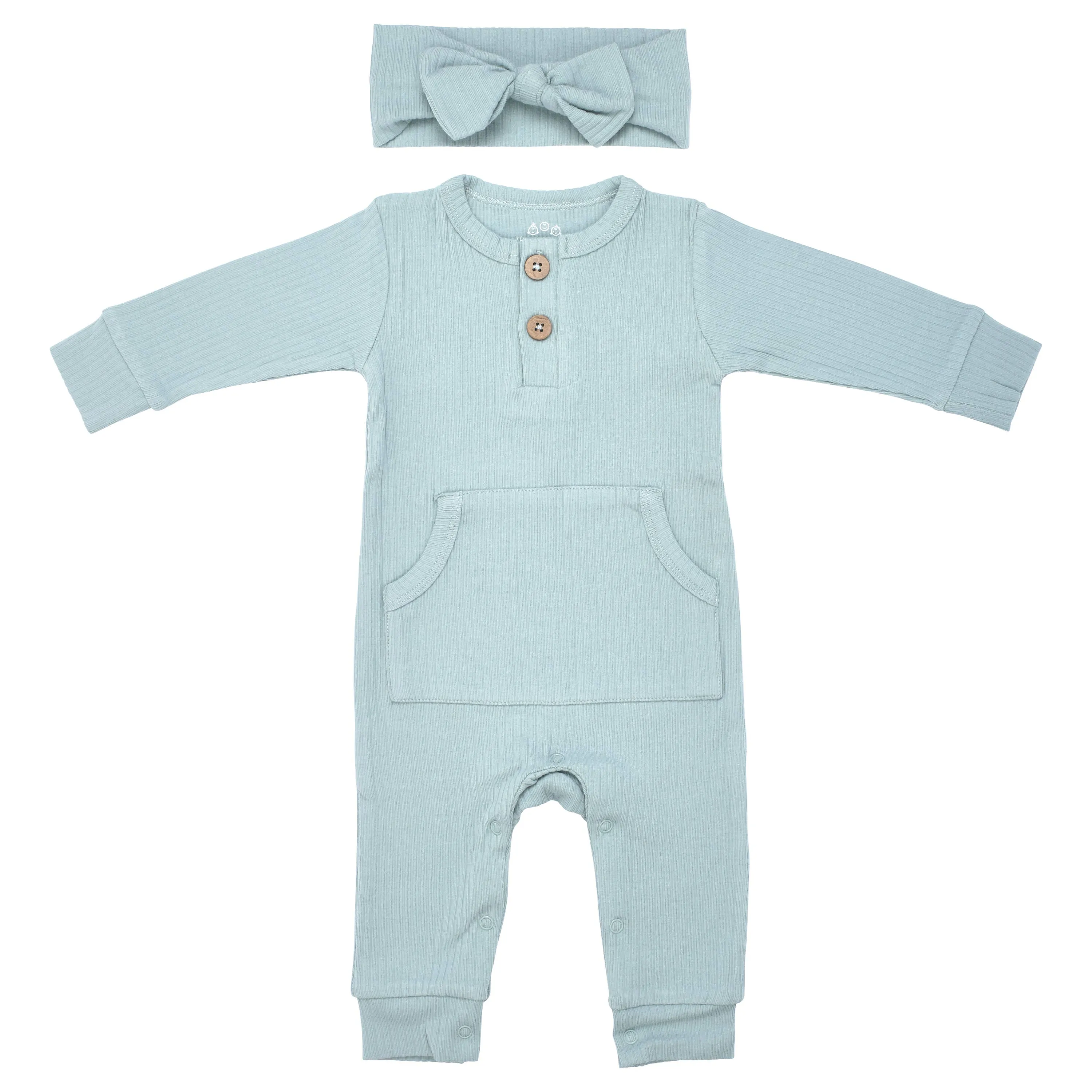 Baby Ribbed Playsuit with Pockets / White