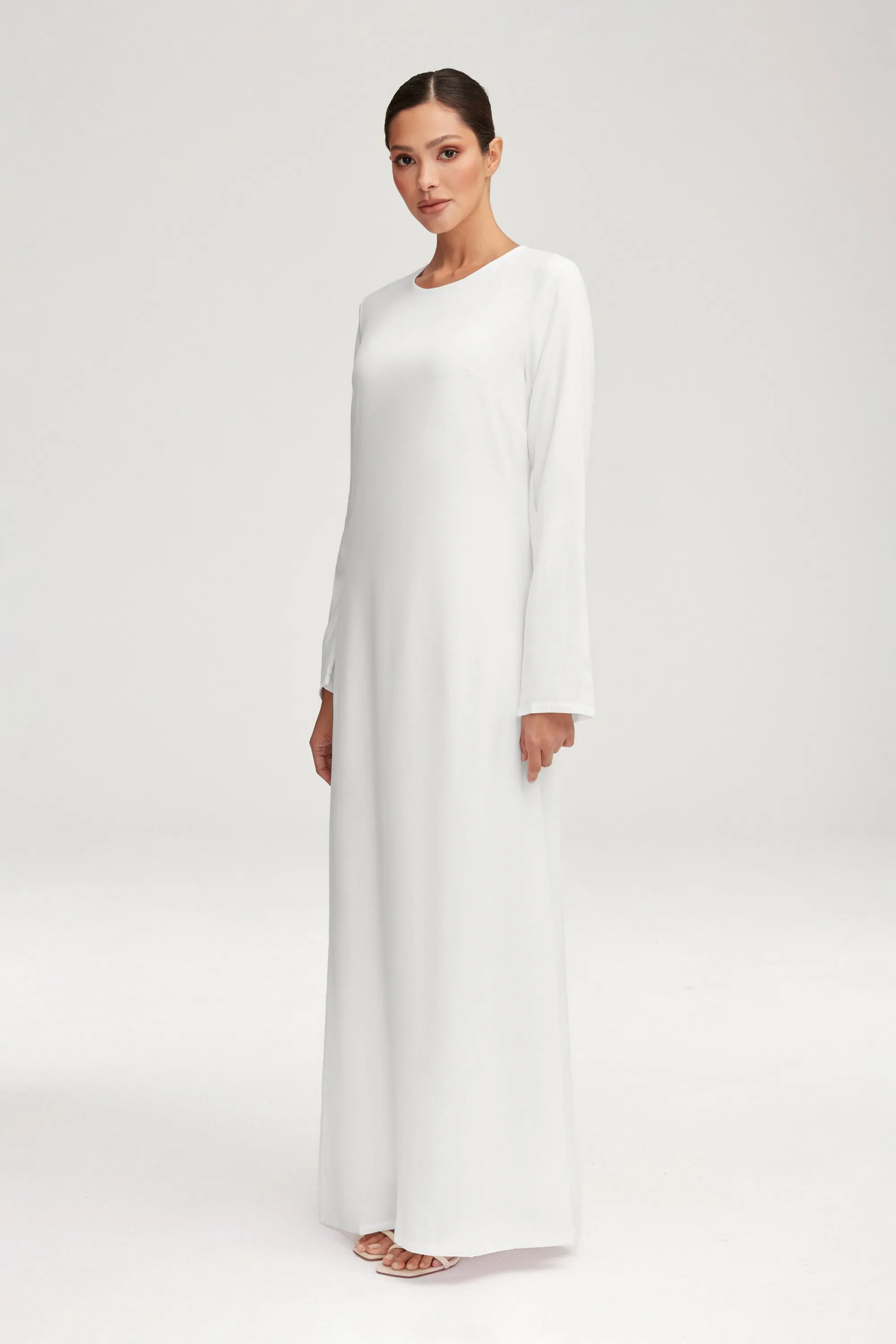 Basic Long Sleeve Maxi Dress - White