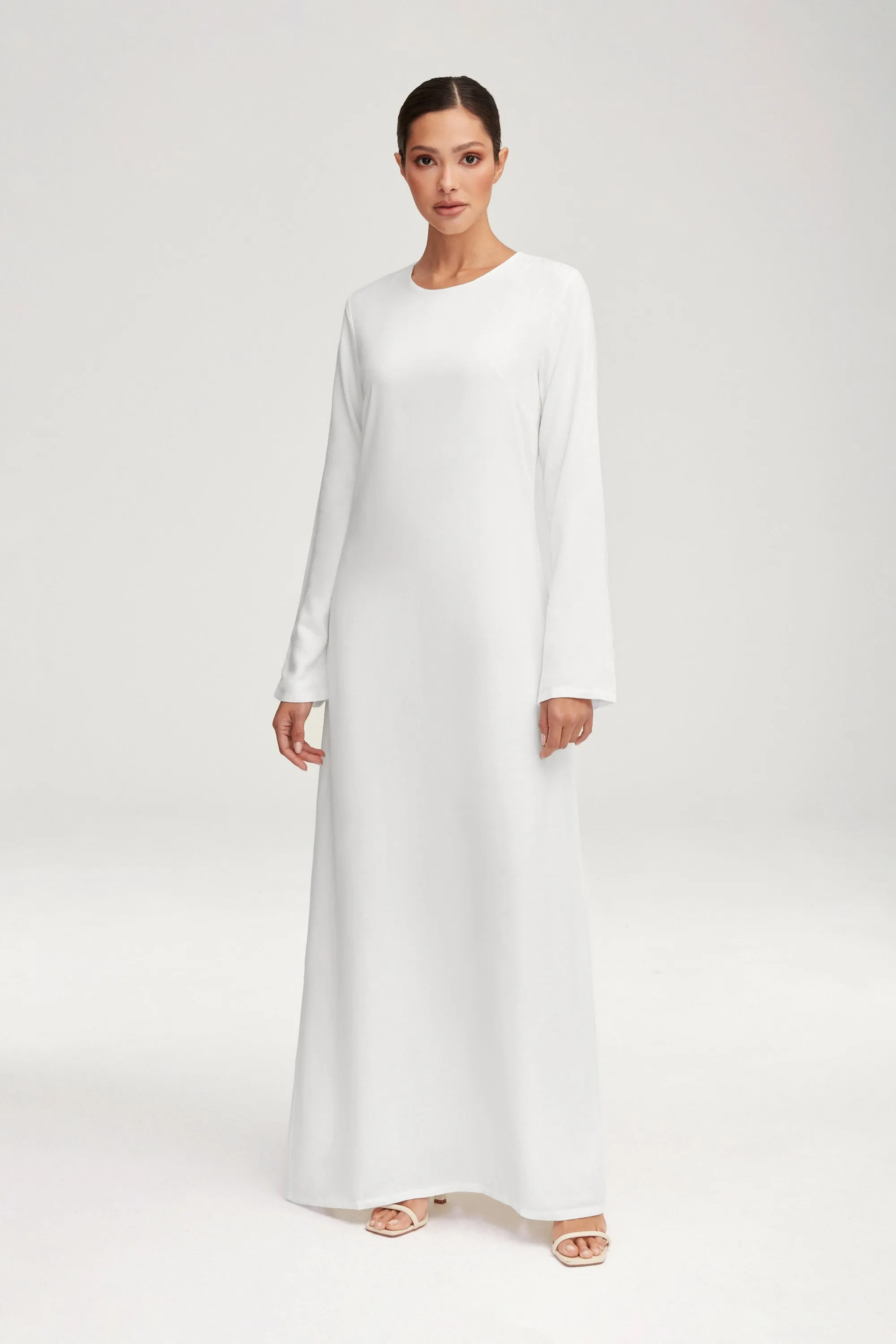 Basic Long Sleeve Maxi Dress - White