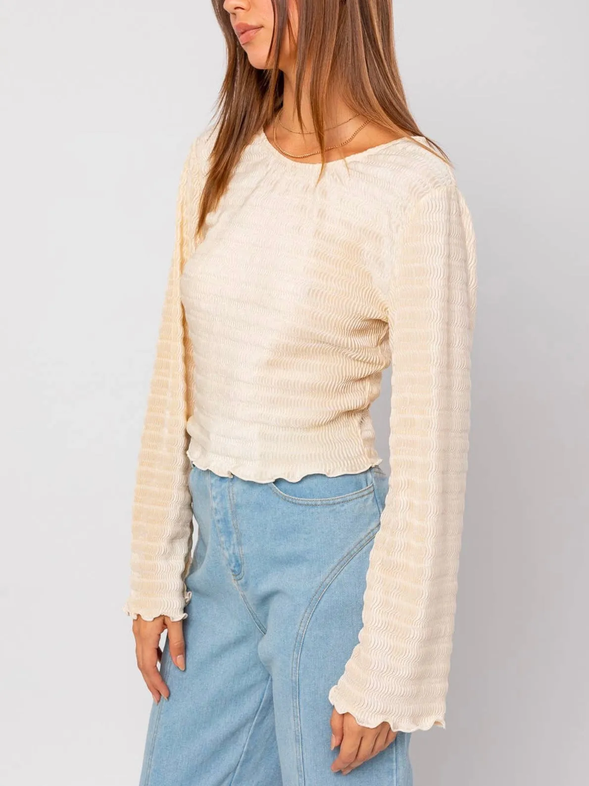 Bell Sleeve Crinkled Top