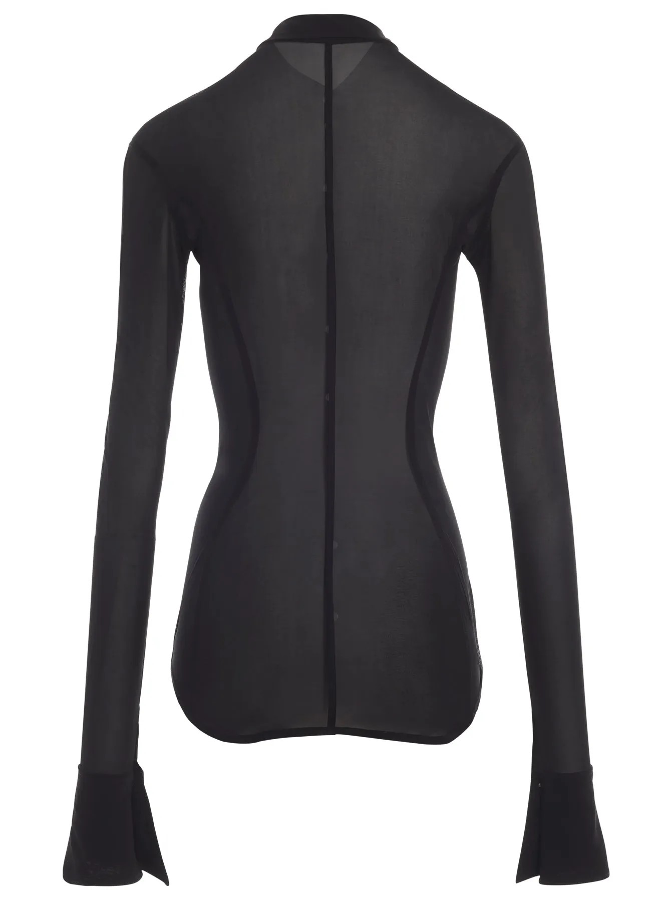 black long-sleeved sheer jersey shirt