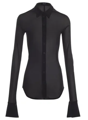 black long-sleeved sheer jersey shirt