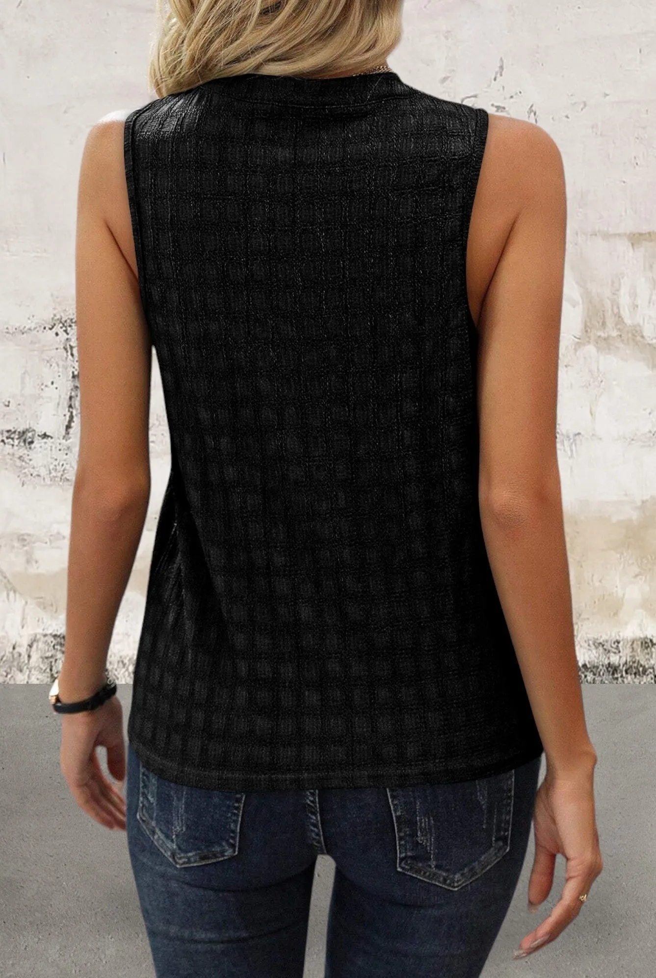 Black Sleeveless Split Neck Top