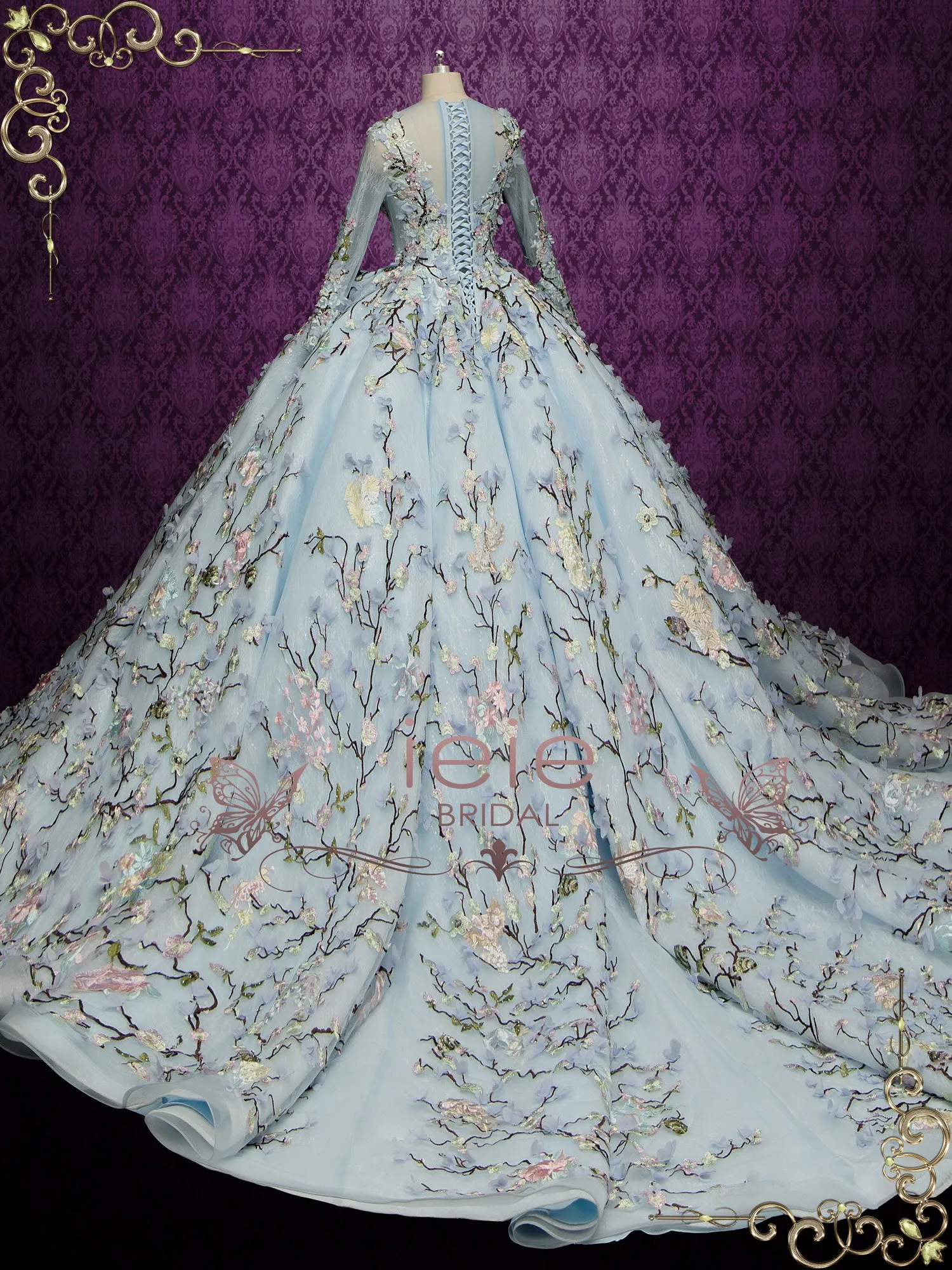 Blue Ball Gown Floral Lace Wedding Dress OPHELIA