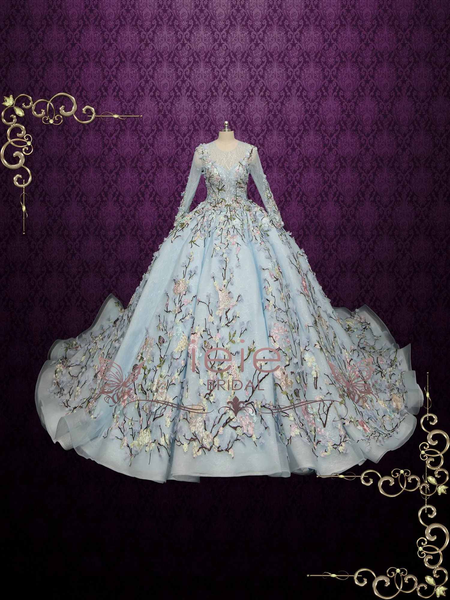 Blue Ball Gown Floral Lace Wedding Dress OPHELIA