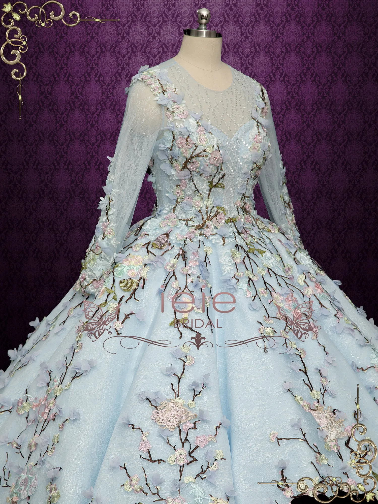 Blue Ball Gown Floral Lace Wedding Dress OPHELIA