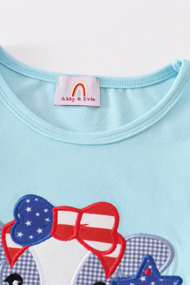 Blue patriotic cow applique girl set