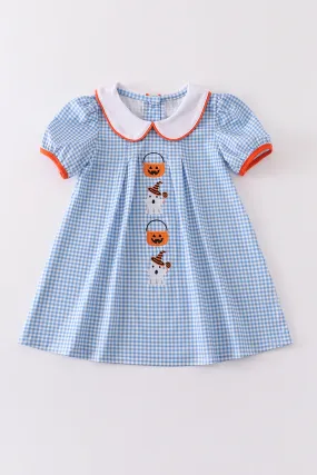 Blue plaid ghost embroidery dress