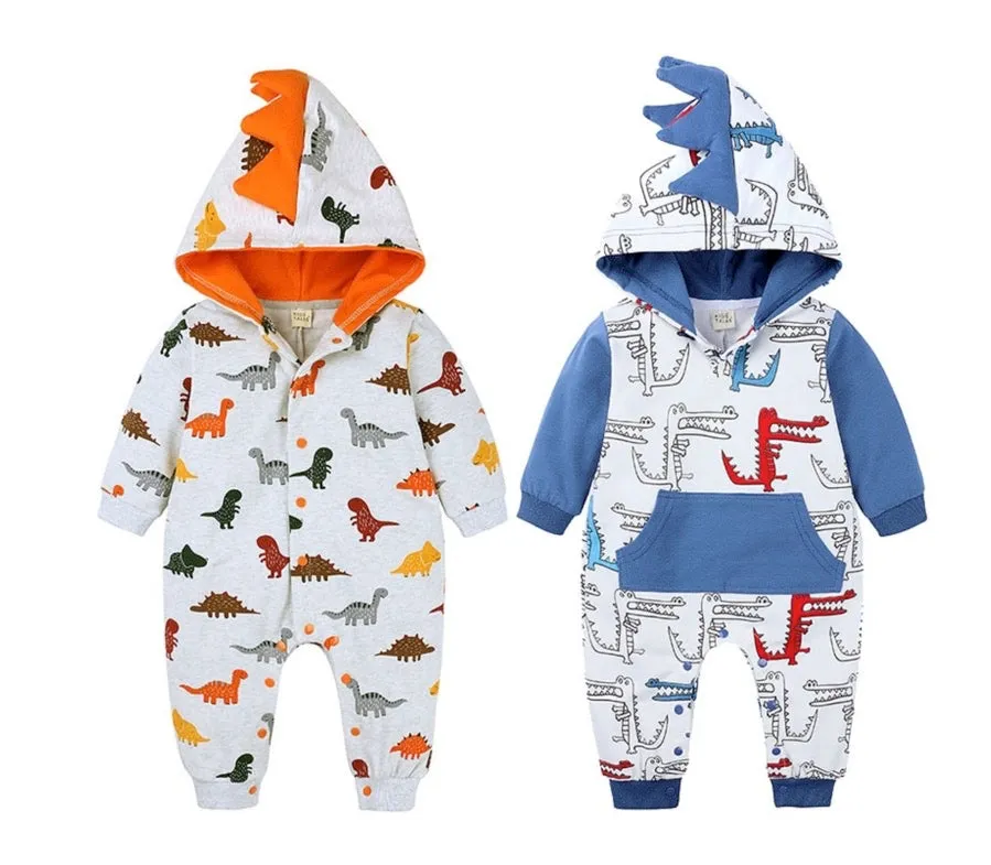 Boys And Girls Thick Dino Hooded Rompers-ONLY 4 LEFT!!!