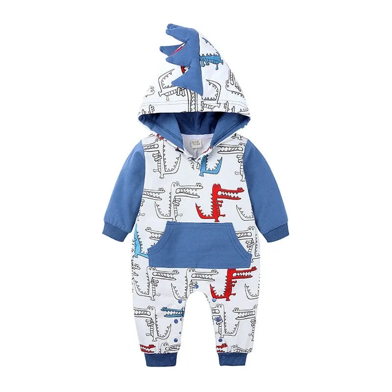 Boys And Girls Thick Dino Hooded Rompers-ONLY 4 LEFT!!!