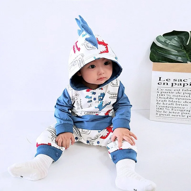 Boys And Girls Thick Dino Hooded Rompers-ONLY 4 LEFT!!!