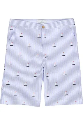 Boys Blue Seersucker Button Sailboat Shorts