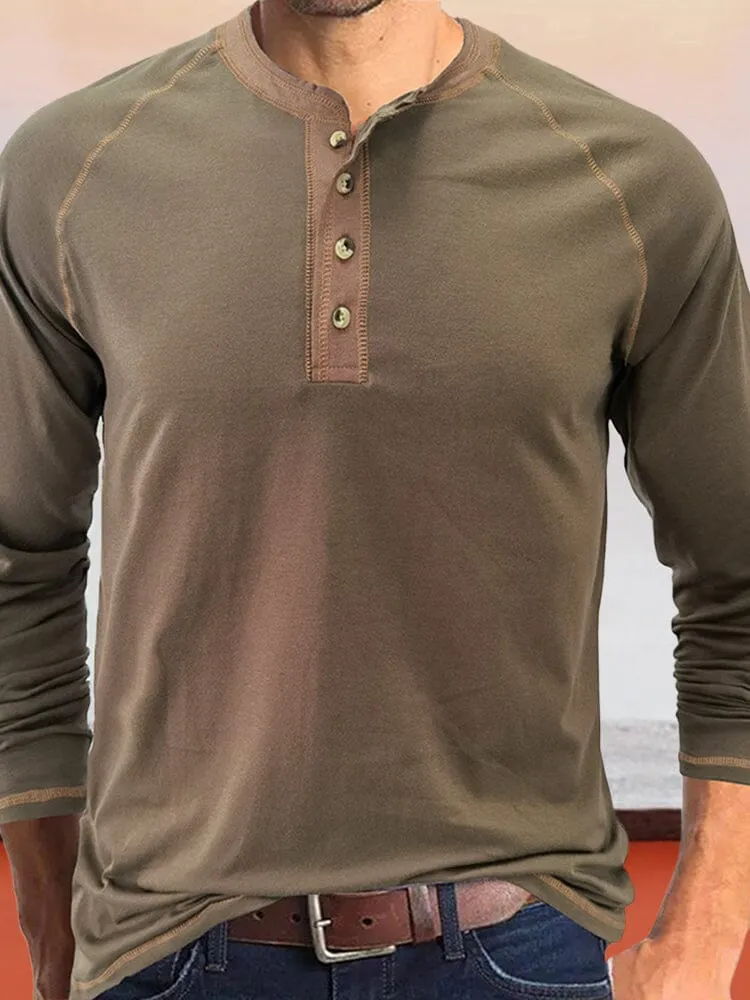 Button Down Long Sleeve Henley Shirt