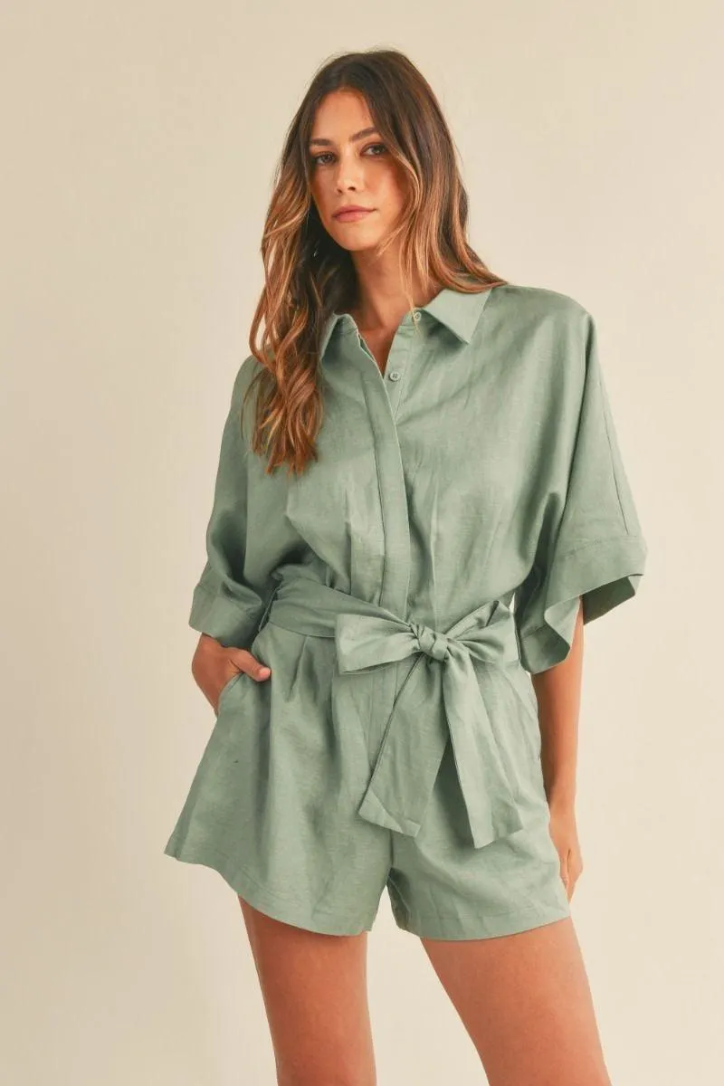 Button Down Shirt Collar Playsuit