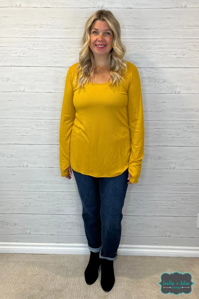 Carla Ribbed Top with Thumbholes - Mustard