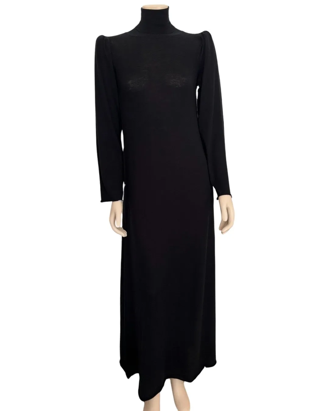 Cashmere puff sleeve turtleneck dress