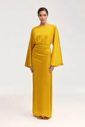 Cedra Satin Wrap Maxi Dress - Honey