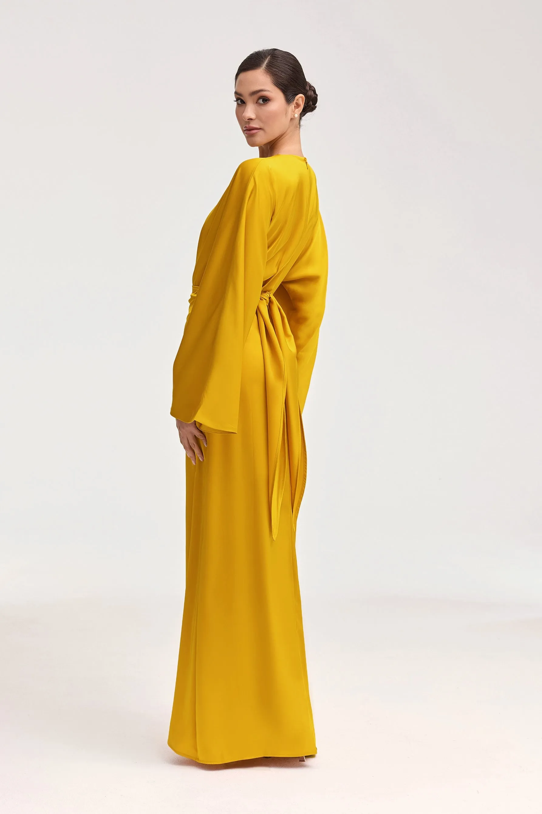 Cedra Satin Wrap Maxi Dress - Honey