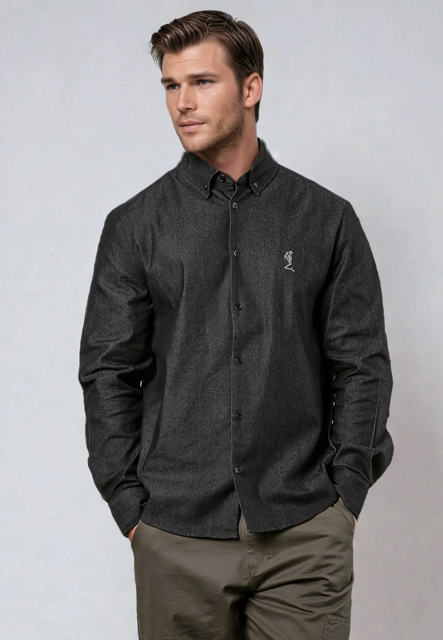 CHAMBRAY BUTTON DOWN SHIRT CHARCOAL