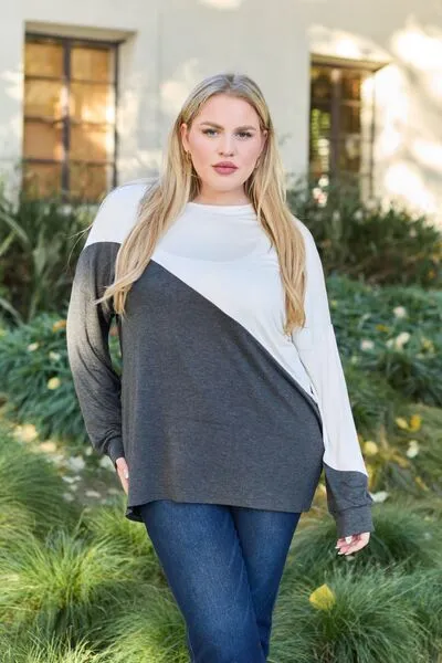 Charcoal Contrast Long Sleeve Top (MADE IN USA)