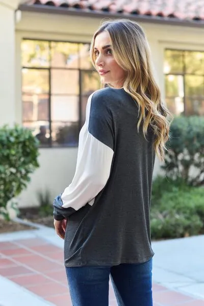 Charcoal Contrast Long Sleeve Top (MADE IN USA)