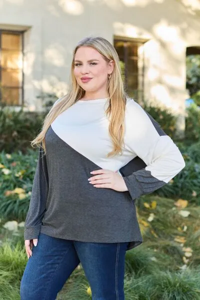 Charcoal Contrast Long Sleeve Top (MADE IN USA)