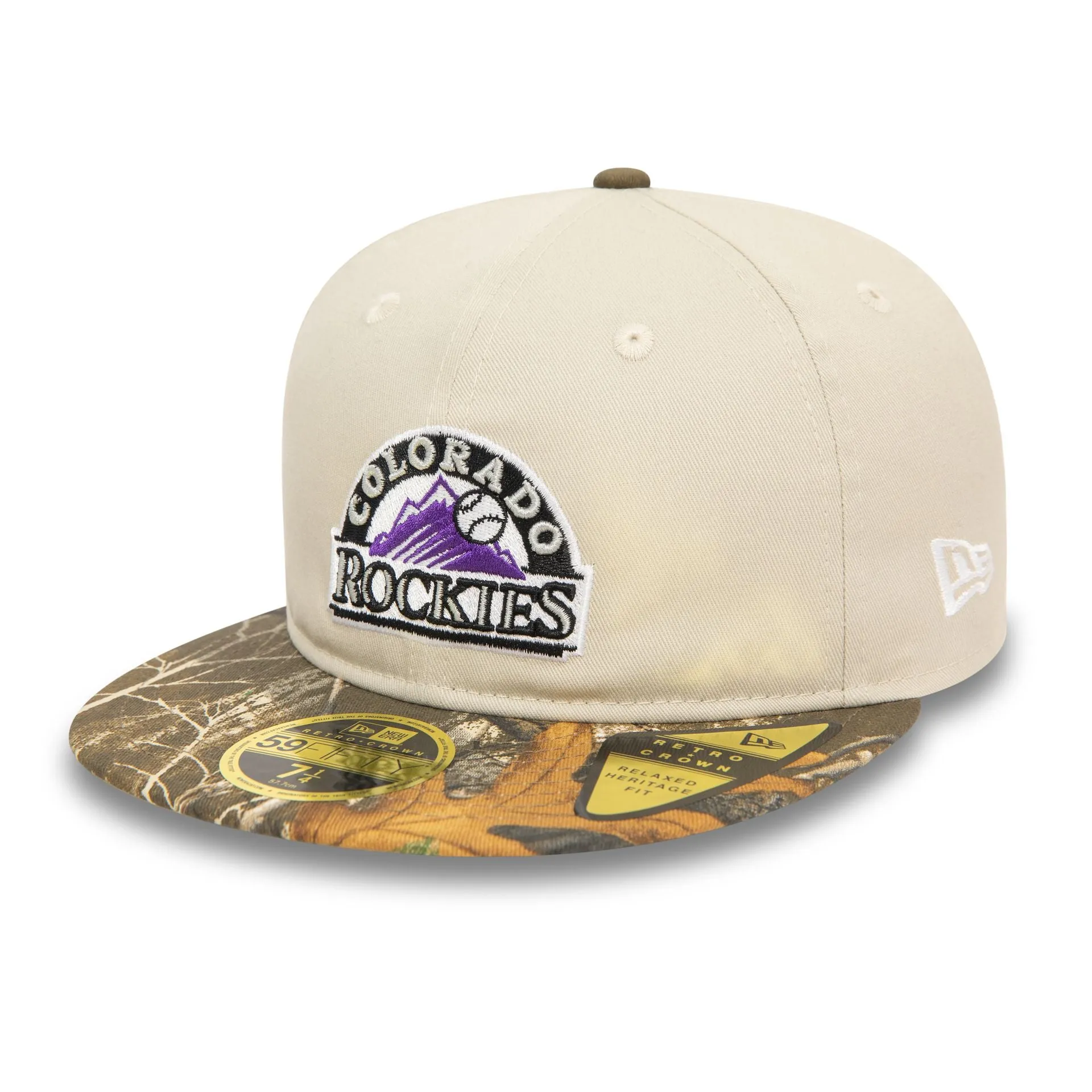 Colorado Rockies MLB Realtree Light Beige Retro Crown 59FIFTY Fitted Cap