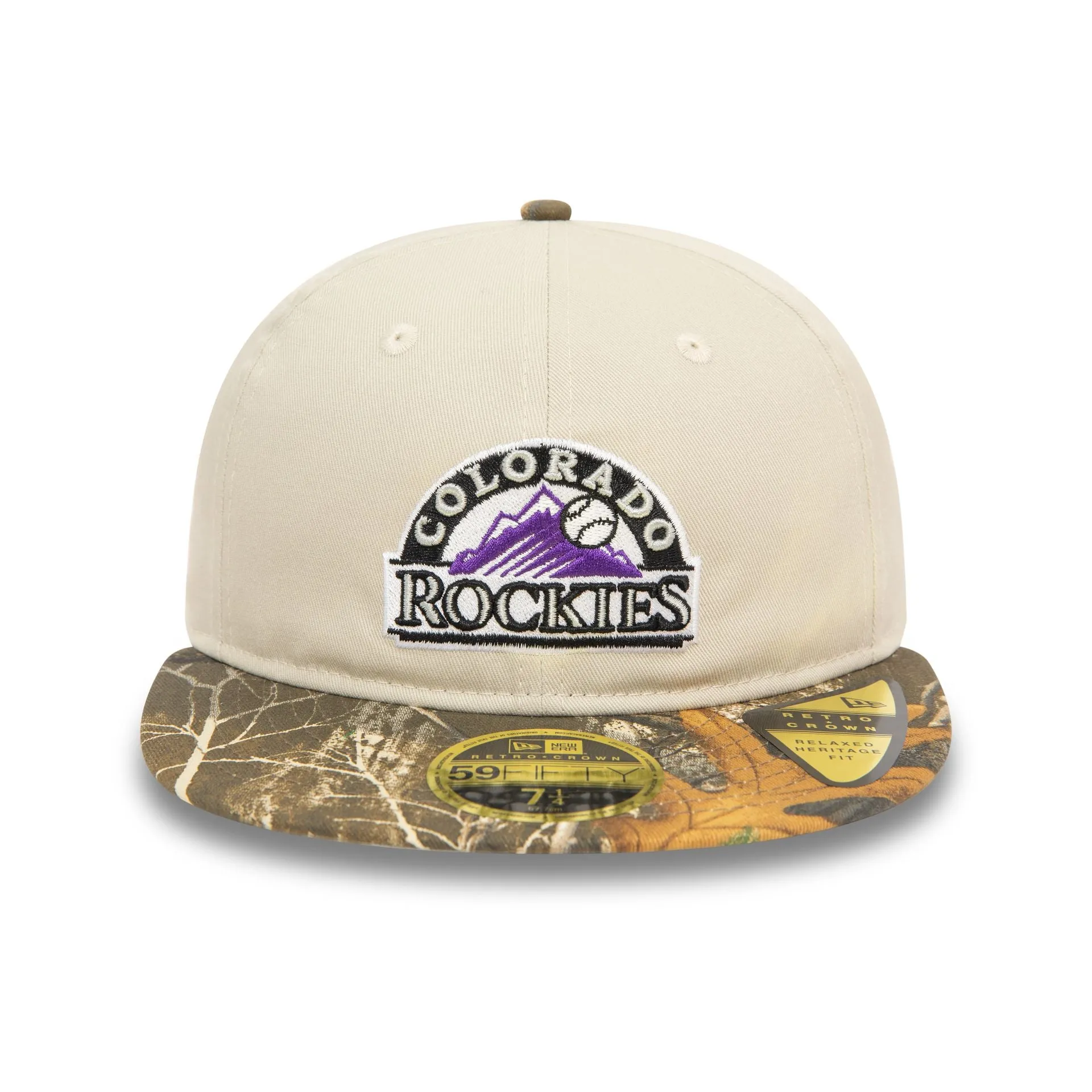 Colorado Rockies MLB Realtree Light Beige Retro Crown 59FIFTY Fitted Cap