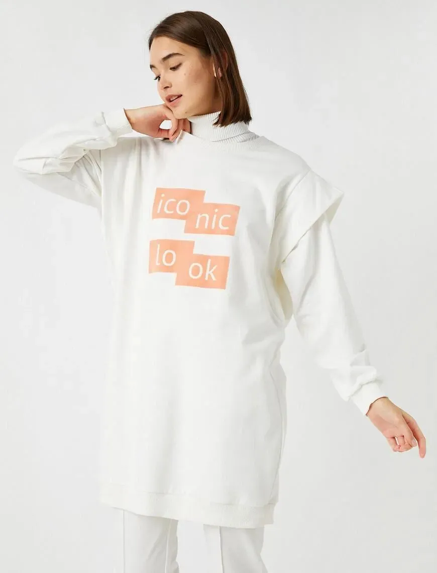 Cotton Padded Text Printed Long Sleeve Sweatshirt - Koton