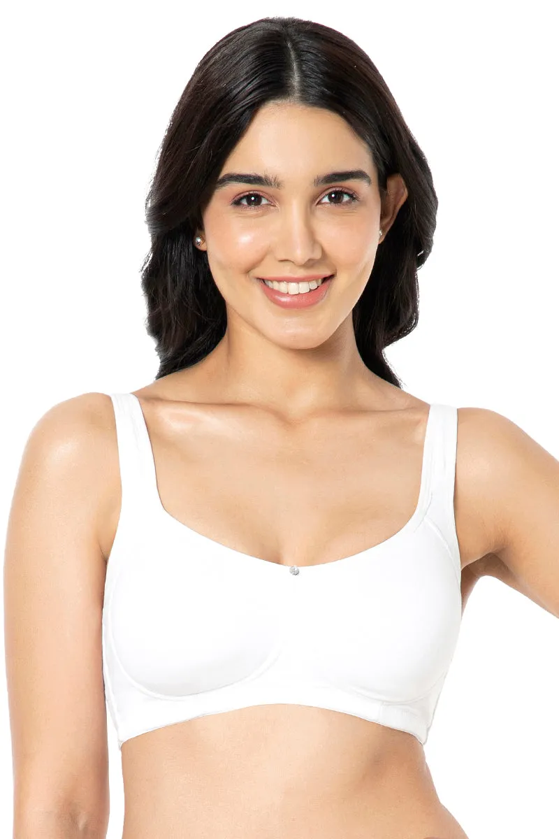 Cotton Super Support Solid Non Padded Non-Wired Bra - White