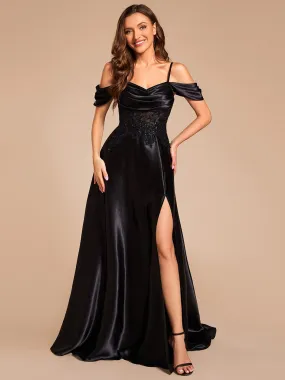 Custom Size A-line Sweetheart Neckline Spaghetti Straps Appliques Satin Evening Dress