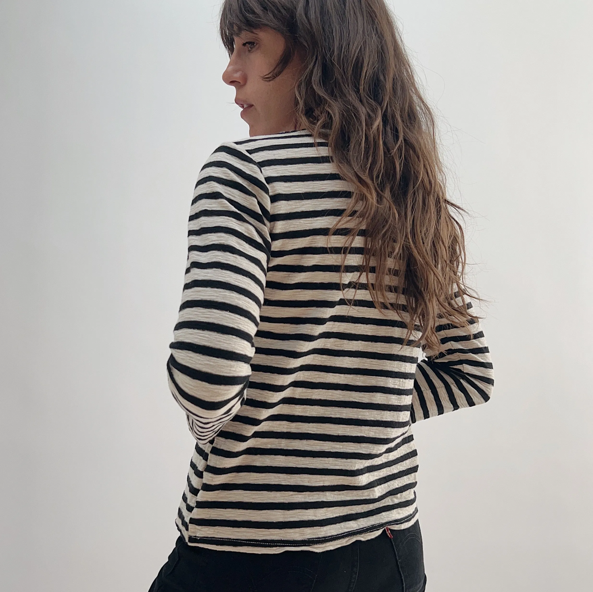 Cut Loose | 3/4 Sleeve Boatneck Linen Blend Top in Laundered Stripe