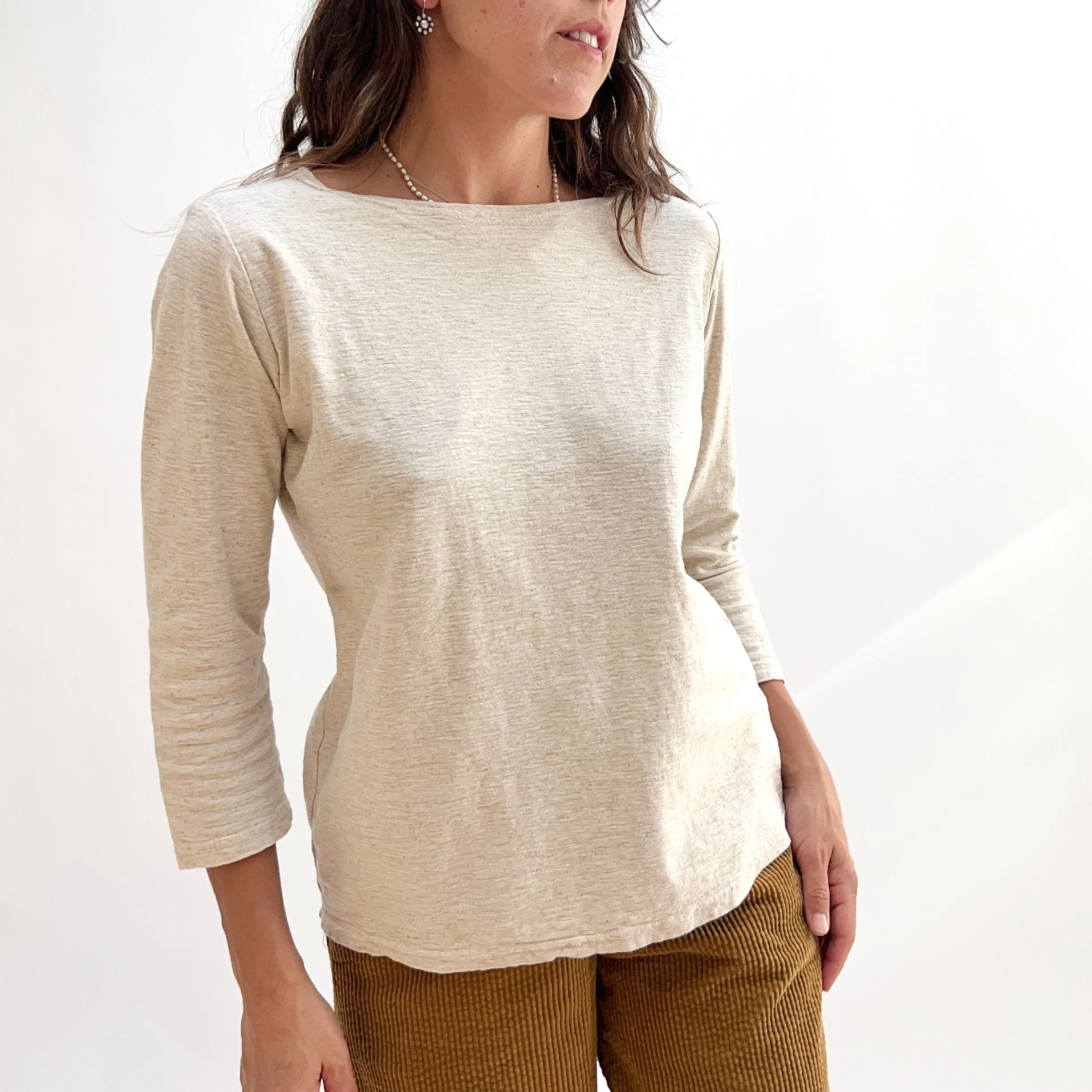 Cut Loose | 3/4 Sleeve Linen Blend Boatneck Tee Shirt in Laundered